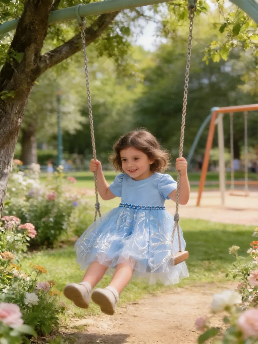 Vestito azzurro principessa bambina 3M–36M Cerimonia, Festa, Compleanno, Damigella。tiktok - immagine 4