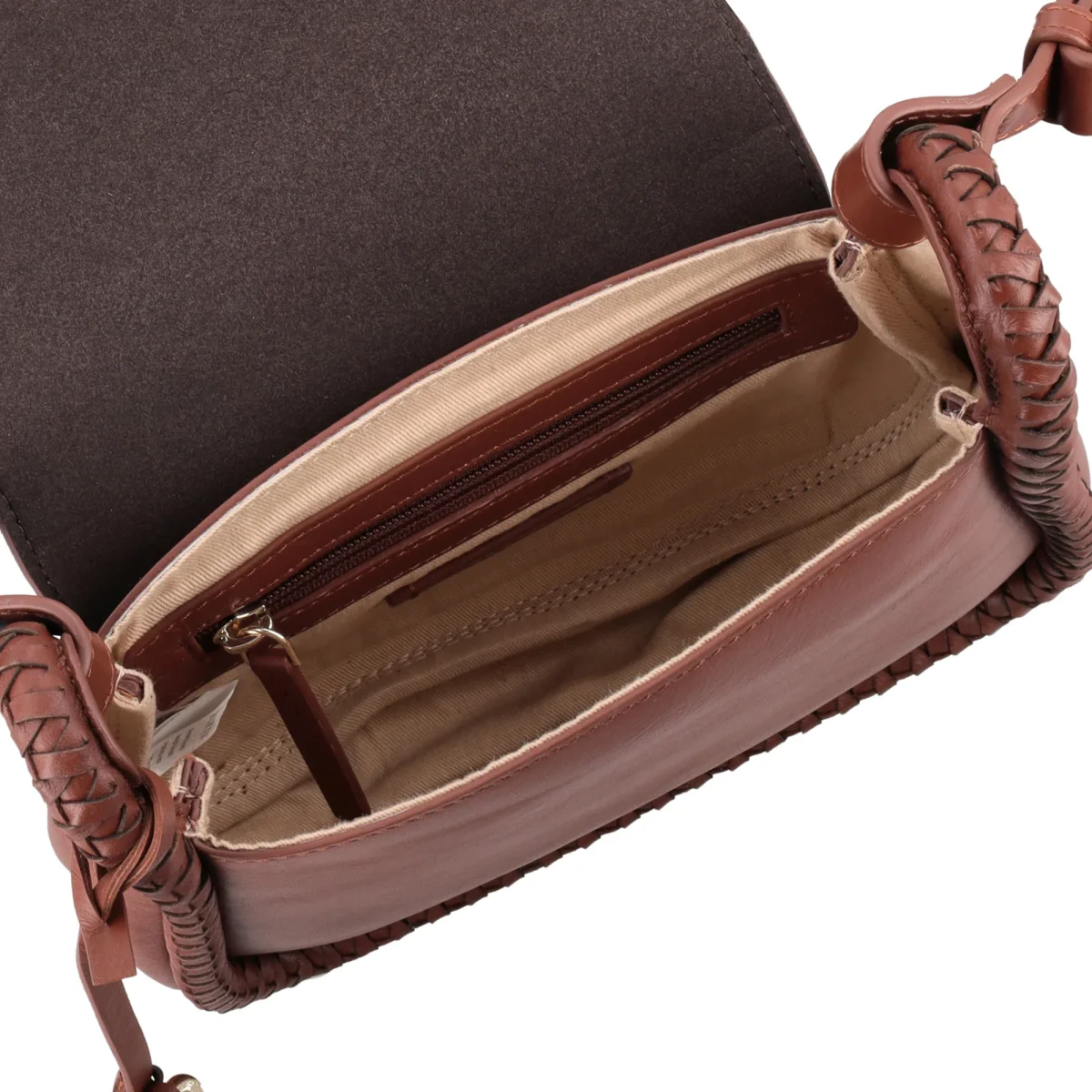 Borsa con pattina Lisbona in pelle colore cuoio - immagine 4